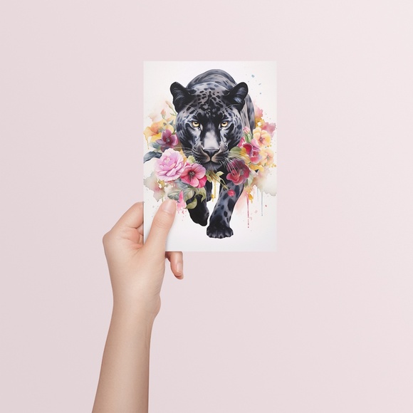 Watercolor Black Jaguar Wall Art Print Unframed - Majestic Jungle Elegance - Picture 5 of 7